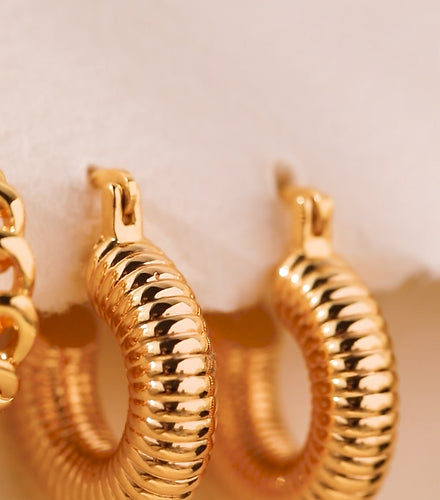 Gold Ribbed Hoops